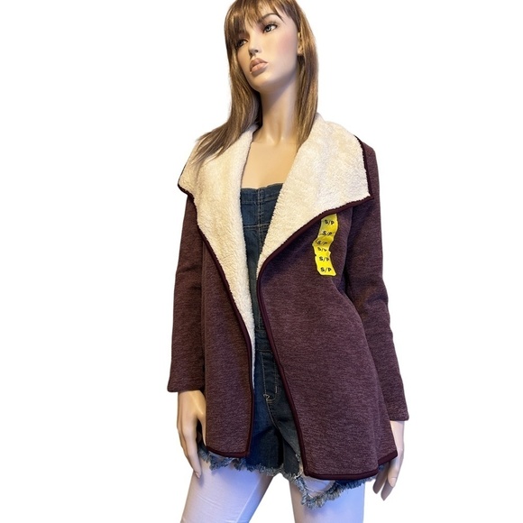 Nicole Miller Cardigan Sweater Jacket Duster Cozy Sherpa Lined Large Lapel - Picture 4 of 11